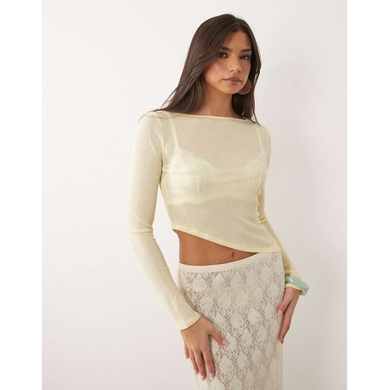 ASOS DESIGN sheer long sleeve top with asymmetric hem in