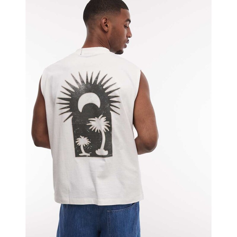 ASOS DESIGN oversize tank with palm print in cream-White