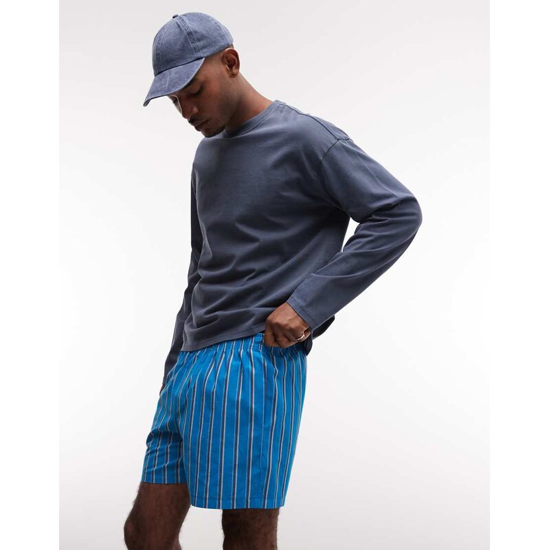 Reclaimed Vintage pyjama style shorts in blue stripe-Multi