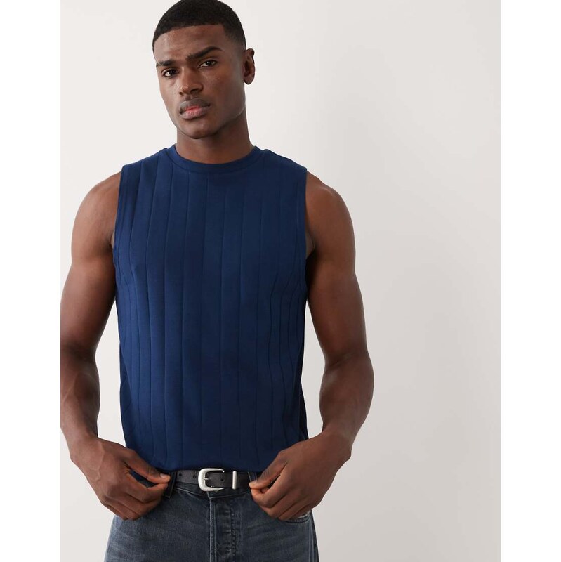 ASOS DESIGN heavyweight crew neck tank in navy wide rib