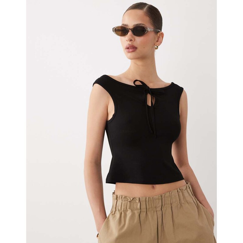 Miss Selfridge off shoulder top with keyhole detail in black 115485220