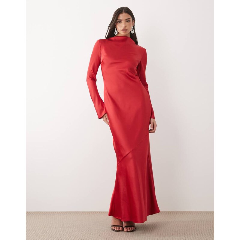 Daska satin bias long sleeve seam detail maxi dress in red-Blue 115487384
