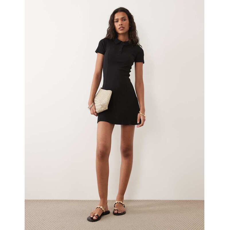 Brave Soul short sleeve mini shirt dress in black