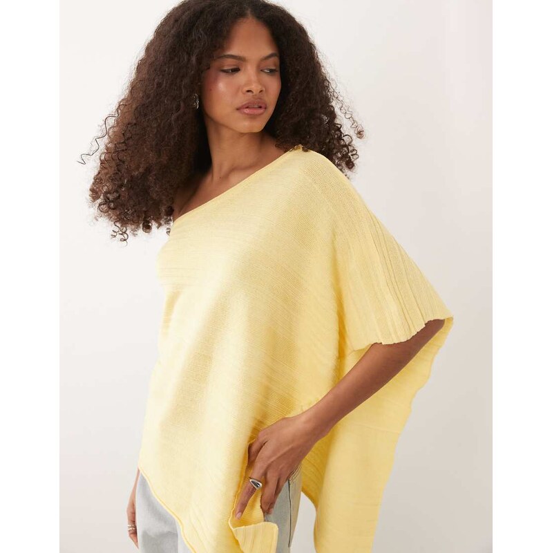 ASOS DESIGN knitted ribbed longline poncho in ecru-Yellow