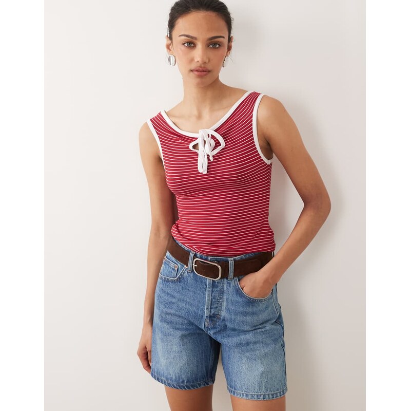 Miss Selfridge off shoulder top with keyhole detail in stripe-Multi 115487446