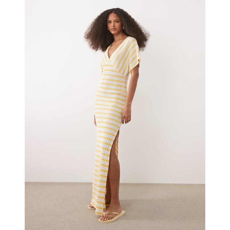 ASOS DESIGN textured short sleeve v neck neck maxi dress with