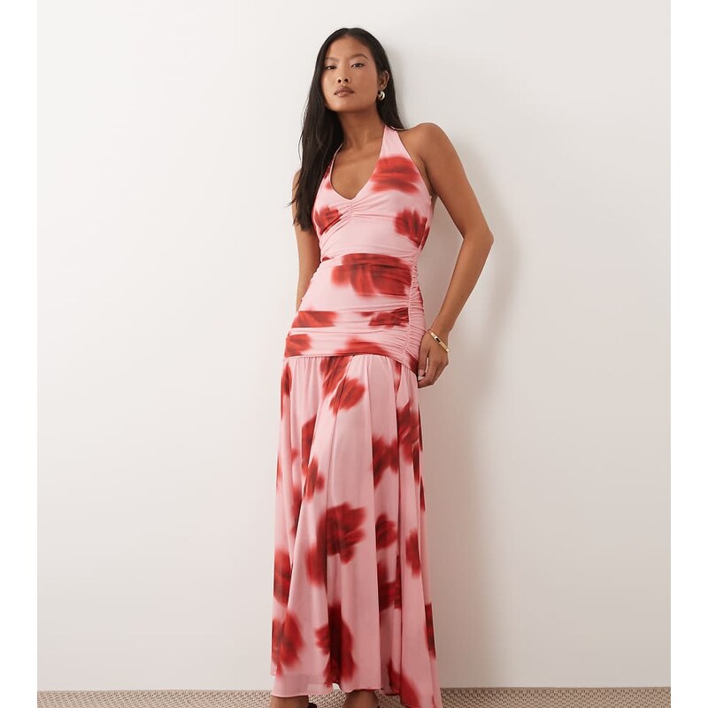 Forever New Petite mesh halter neck ruched drop waist maxi dress