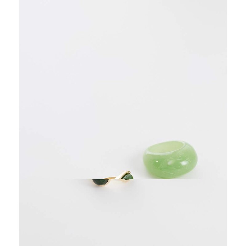 Reclaimed Vintage 2 pack wrap around ring with green stone 115532171