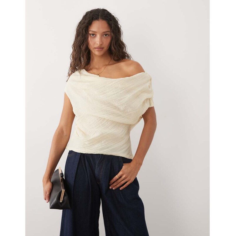 Mango linen mix asymmetric draped sleeveless top in beige-Neutral 115561209