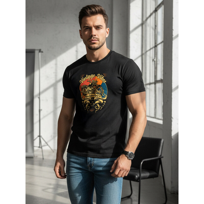 Koszulka męska z nadrukiem Vintage Vibes czarna model 22147794 -