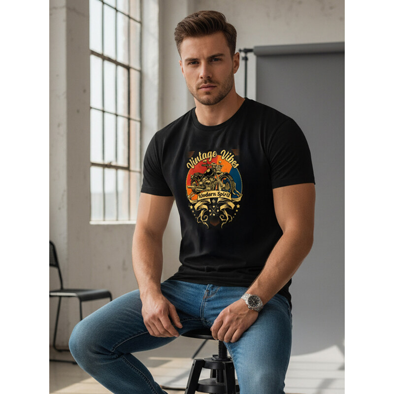 BASIC Pánské tričko s potiskem Vintage Vibes černé Černá