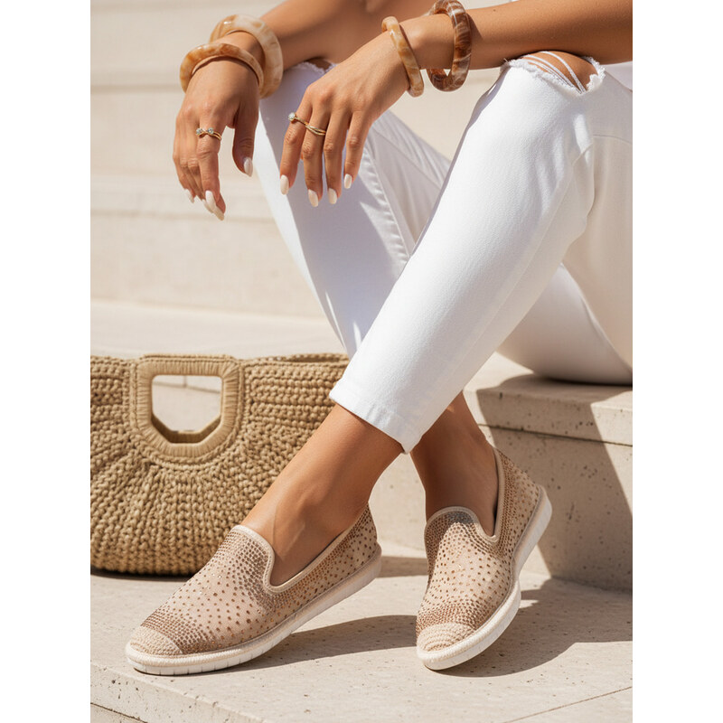 BASIC Zlaté espadrilky s kamínky ZY0061