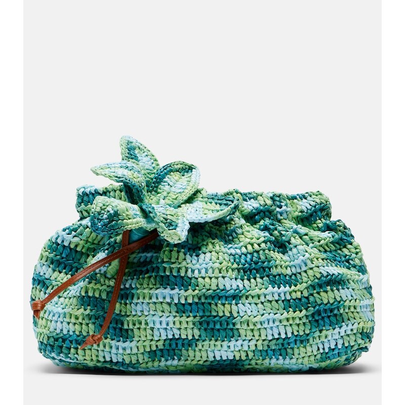 Aquazzura Calypso floral-appliquÃ raffia clutch