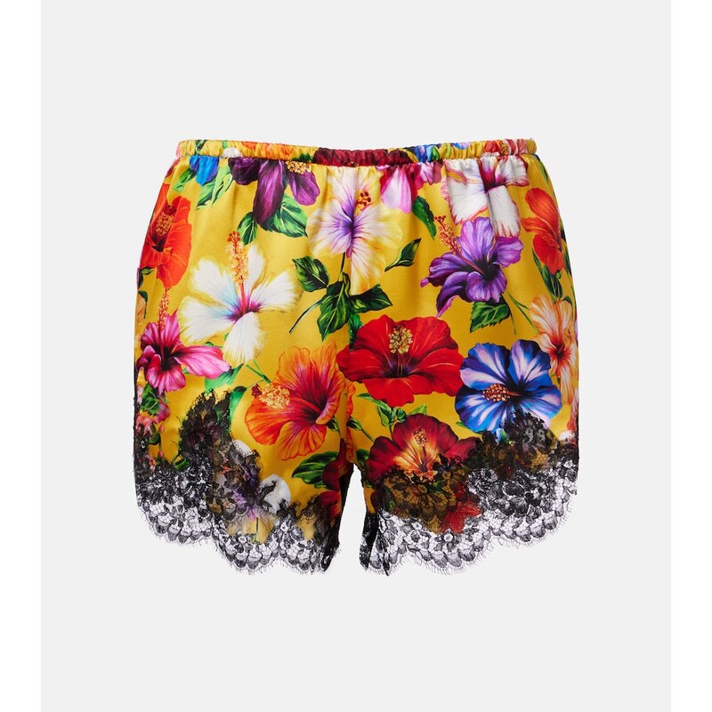 Dolce&Gabbana Floral lace-trimmed silk-blend shorts