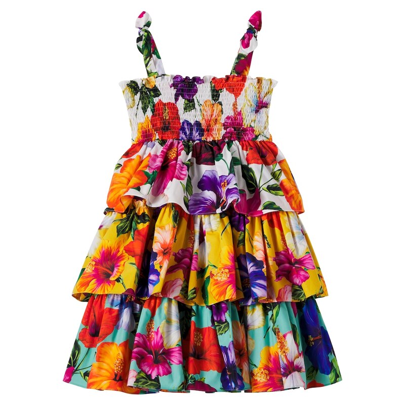 Dolce&Gabbana Kids Floral shirred tiered cotton dress