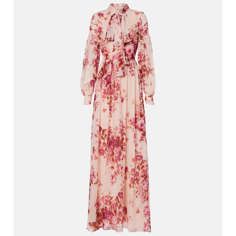 Erdem Floral neck-tie silk voile gown