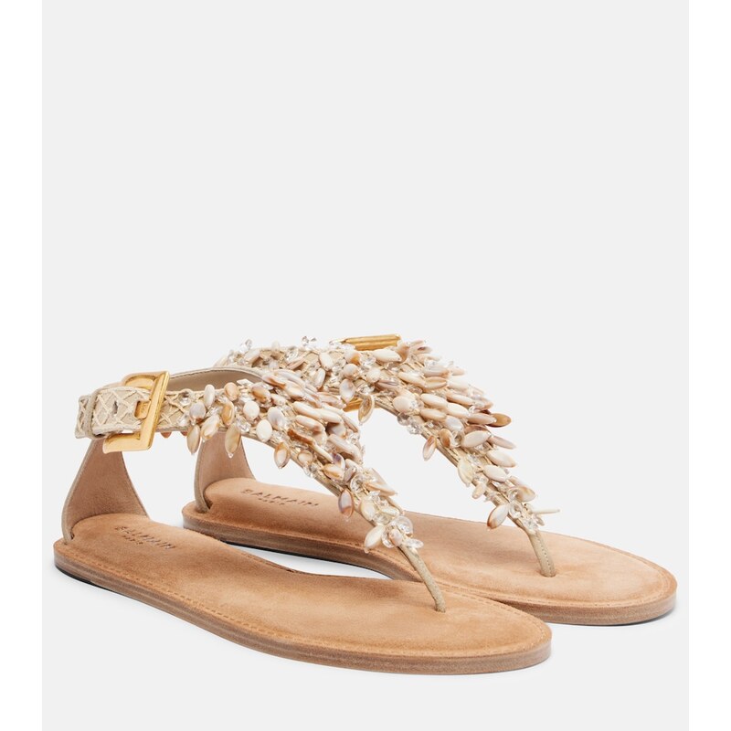 Balmain Embellished suede thong sandals