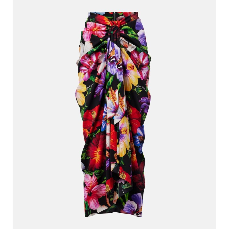 Dolce&Gabbana Draped floral silk-blend midi skirt