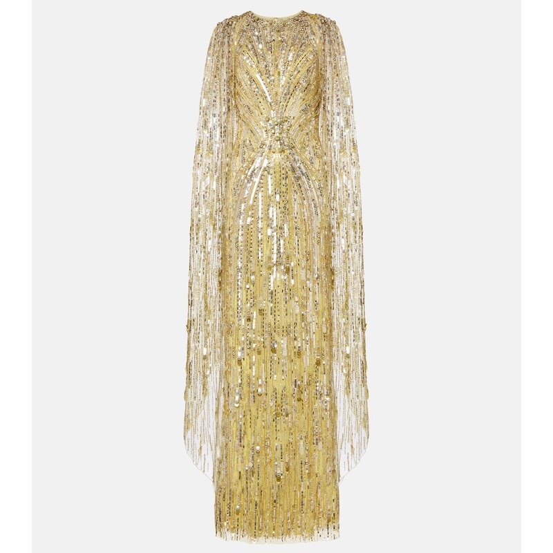 Jenny Packham Elio embellished caped gown