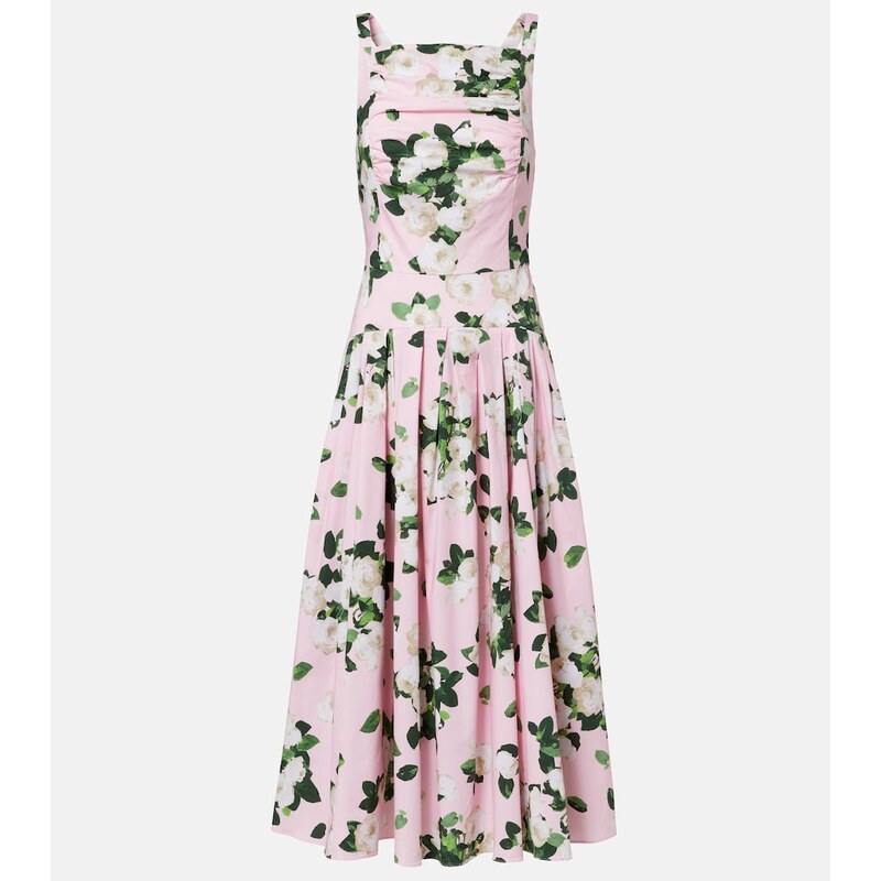 Carolina Herrera Floral pleated cotton-blend midi dress