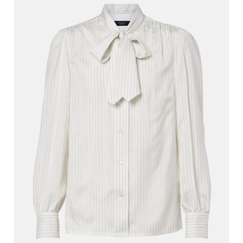 Gucci Pinstripe tie-neck silk shirt