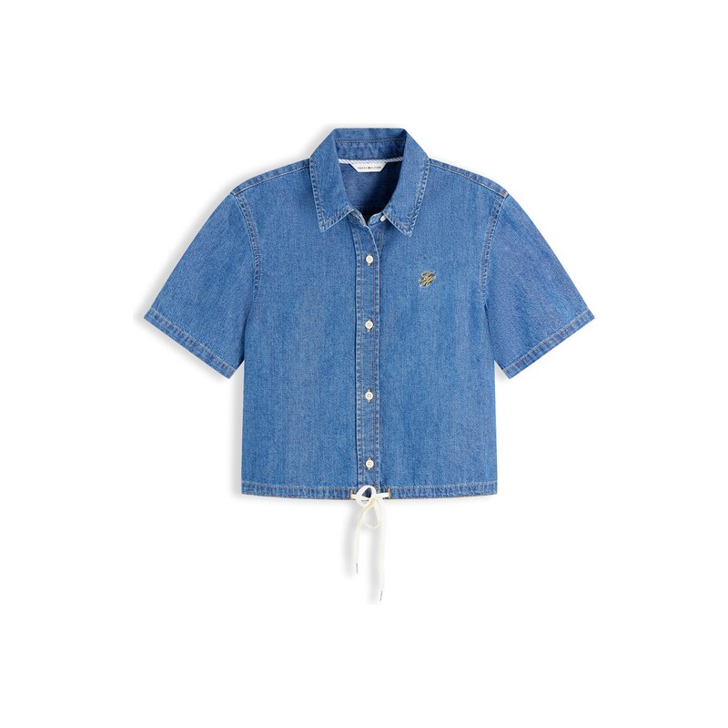 TOMMY HILFIGER Halenka Boxy Fit Short Sleeve modrá džínovina