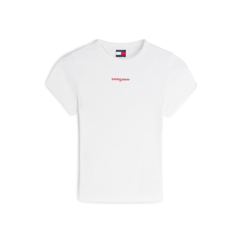 Tommy Jeans Tričko 'Logo Slim' červená / bílá
