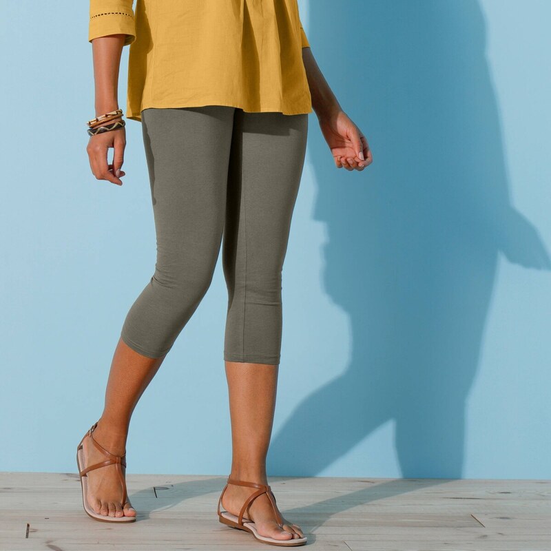 Blancheporte 3/4 legíny s pružným pasem, 2 + 1 zdarma khaki+černá+bílá 91934353