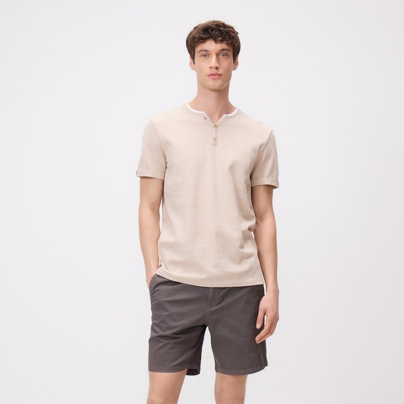 Reserved - Tričko henley slim fit - béžová
