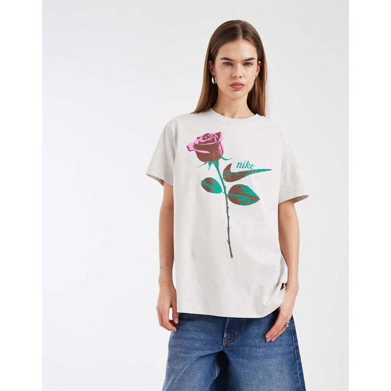 Nike rose graphic oversized t-shirt in light grey