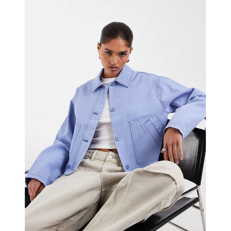 ASOS DESIGN short cotton harrington jacket in pale blue