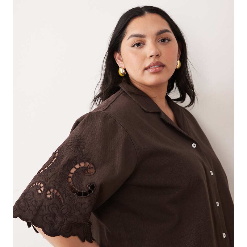 ASOS Curve ASOS DESIGN Curve denim short sleeve shirt coord with 115520962