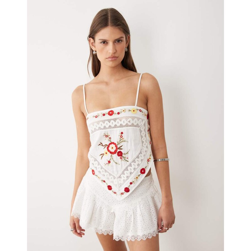 Miss Selfridge embroidered handkerchief top in white 115520991