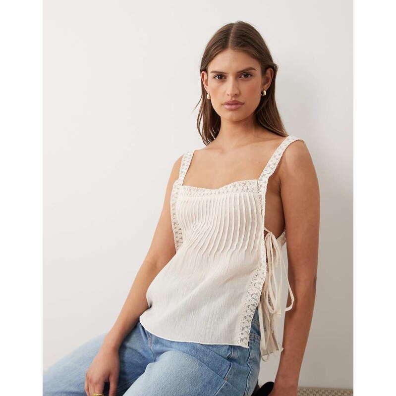 Miss Selfridge tie side cami top-Neutral 115491601
