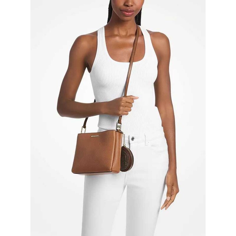 MICHAEL KORS kožená crossbody s peněženkou v dárkovém balení hnědá