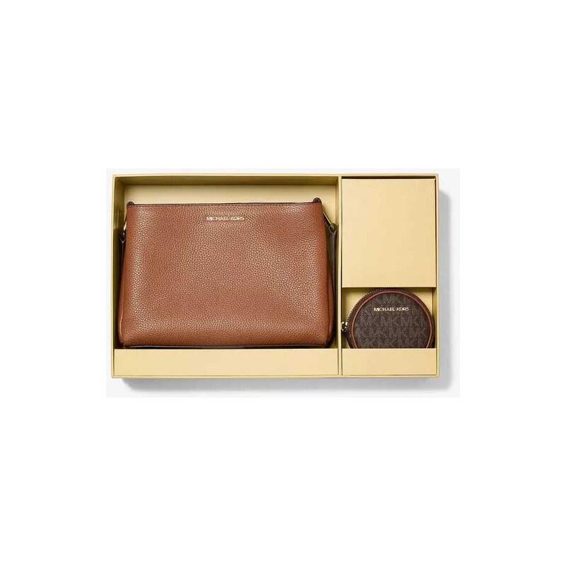 MICHAEL KORS kožená crossbody s peněženkou v dárkovém balení hnědá