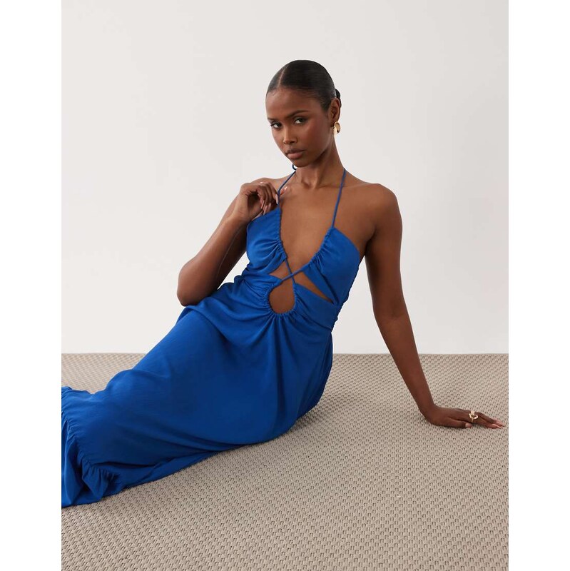 TFNC chiffon cut out detail halter neck maxi dress in cobalt blue 115491620