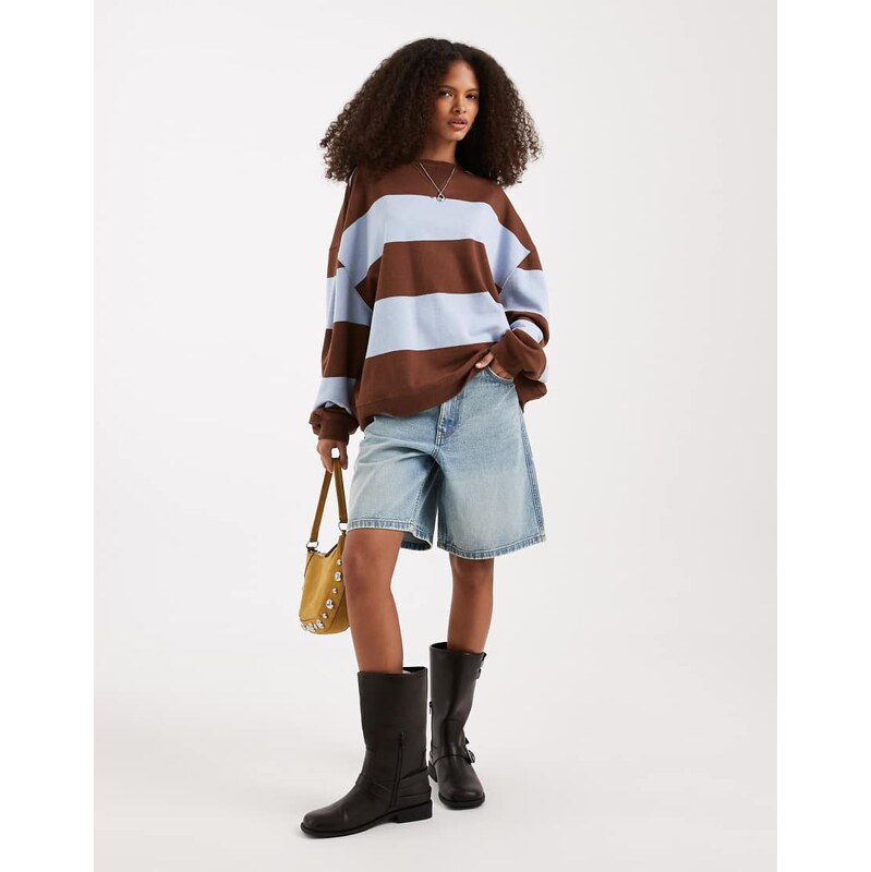 Free People classic stripe sweatshirt in brown blue combo-Multi 115491639
