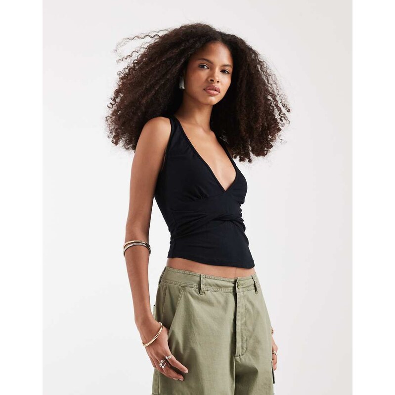 Motel August plunge tank top in black 115491664