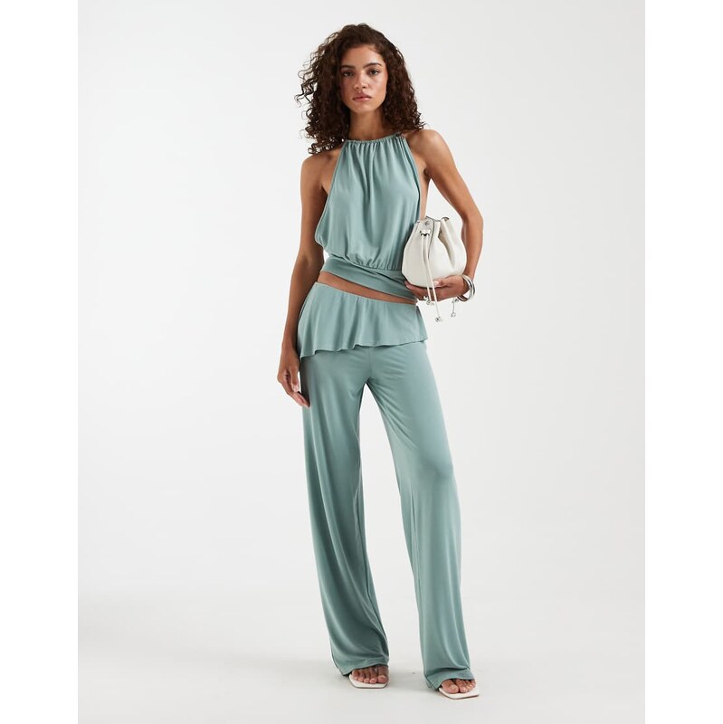 Motel Sakano wide leg trouser in aqua grey-Neutral