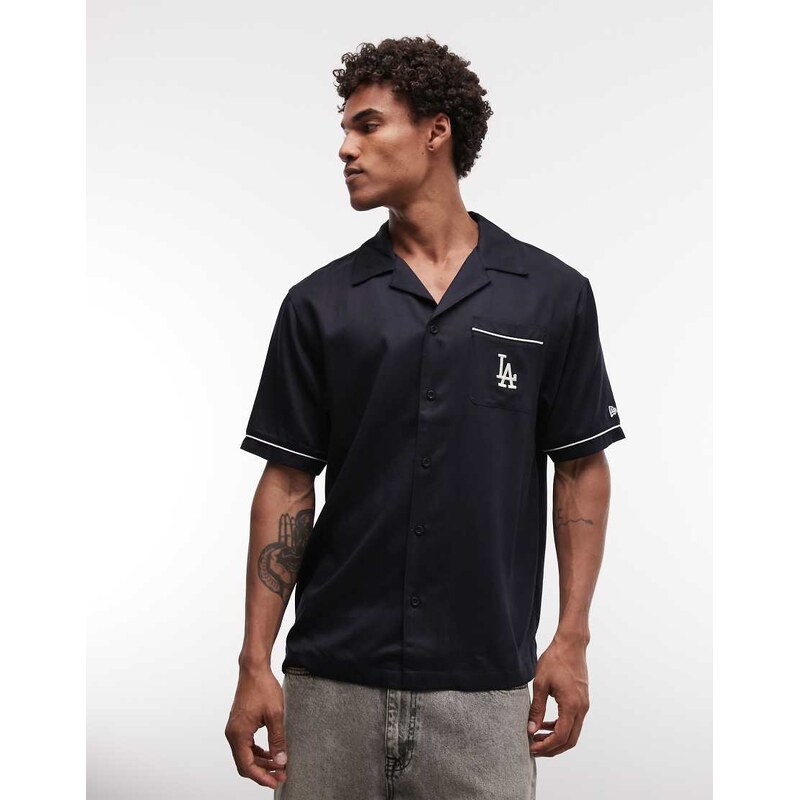 New Era LA Dodgers logo revere collar shirt in navy