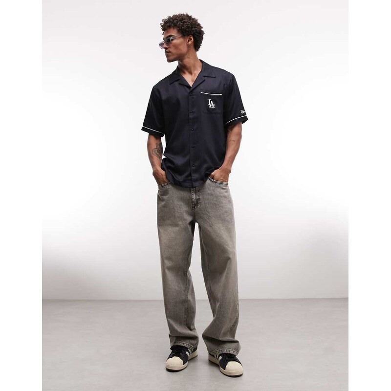 New Era LA Dodgers logo revere collar shirt in navy