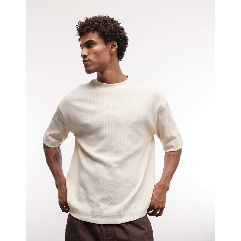 New Era waffle short sleeve boxy oversized fit t-shirt in beige-Neutral