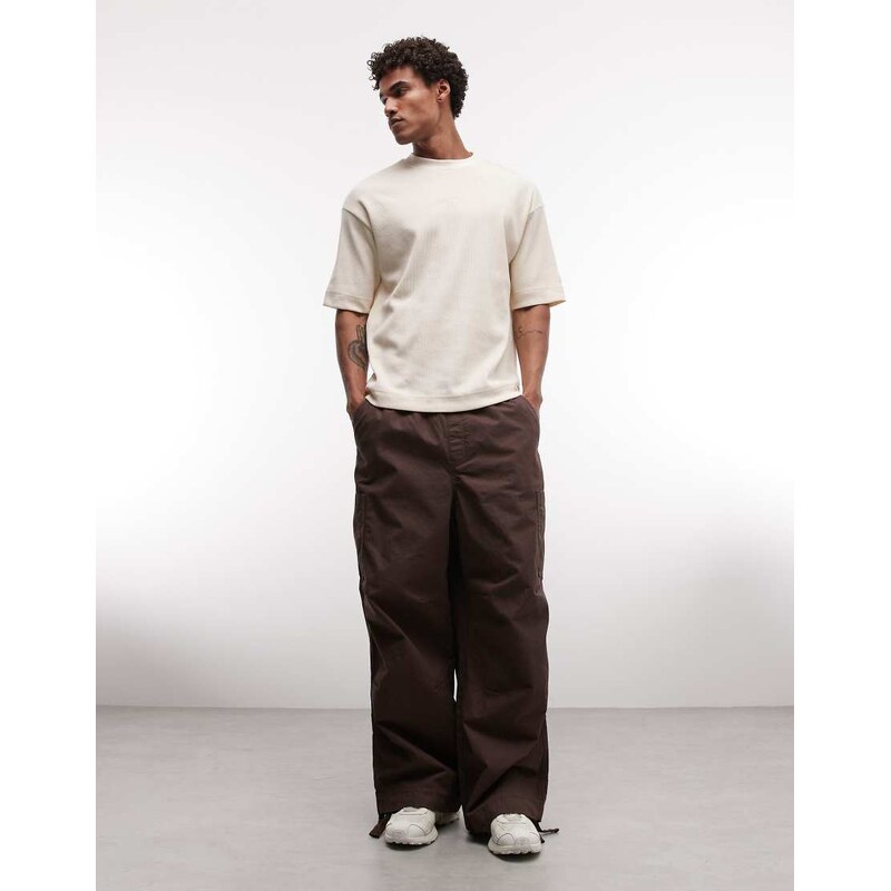 New Era waffle short sleeve boxy oversized fit t-shirt in beige-Neutral