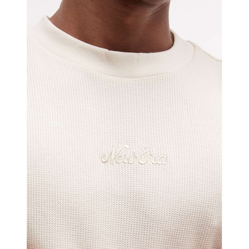 New Era waffle short sleeve boxy oversized fit t-shirt in beige-Neutral