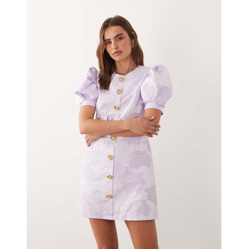 Sister Jane Anemone exclusive jacquard puff sleeve round neck mini 115491696