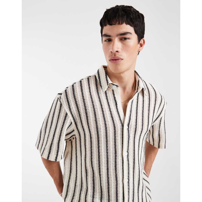 ASOS DESIGN boxy crochet shirt in black & white-Multi