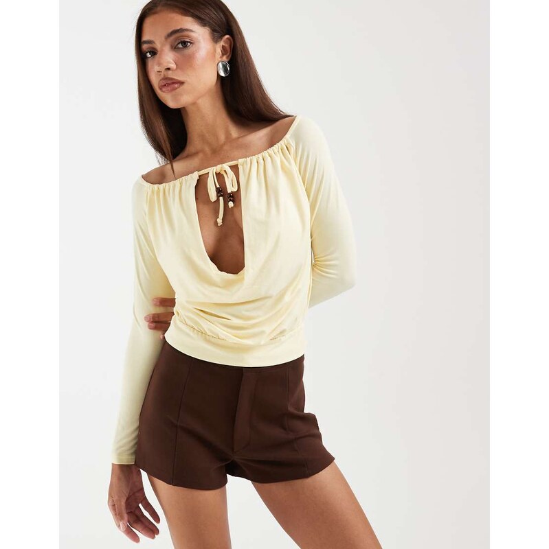 Motel Sore off the shoulder long sleeve top in butter yellow