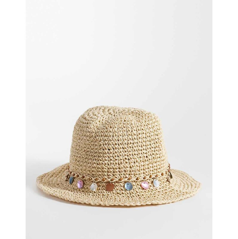 South Beach straw bucket hat with beaded trim in beige-Neutral 115561010