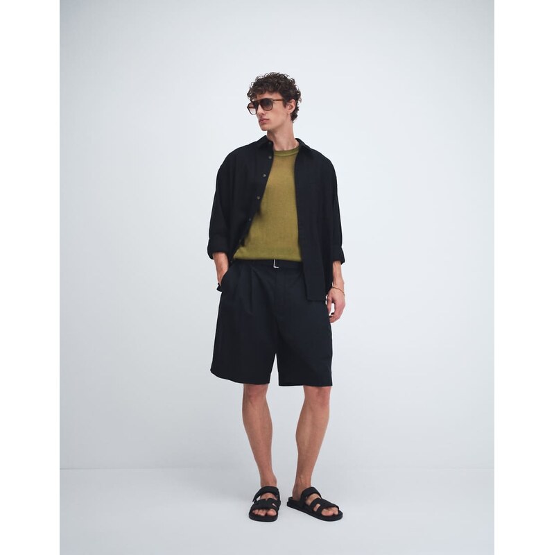 Tommy Hilfiger relaxed linen mix pleated shorts with belt in black